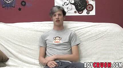 Skinny twink Danny Tyler interviewed before solo stroking