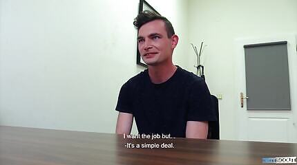 Dark Haired Hunk Tries Cock For The First Time For A Job