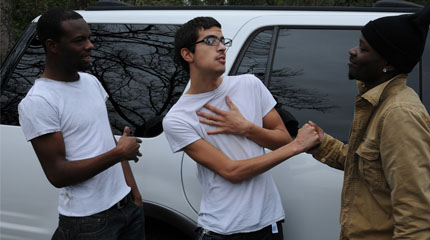 Taking every inch of big, black pipe down his throat