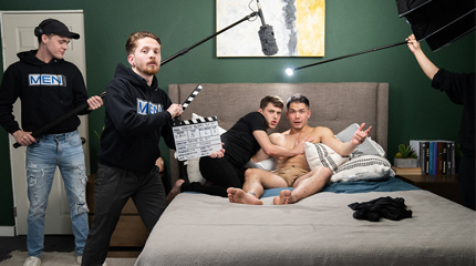 Hunk gets lost and wanders into a porn set