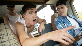 Sexy hitchhiker rides the top while olling down the road